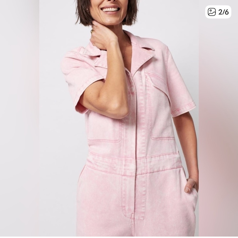 FAHERTY Light Pink Organic Cotton Denim Coveralls Jumpsuit Size Small GUC - Picture 3 of 8